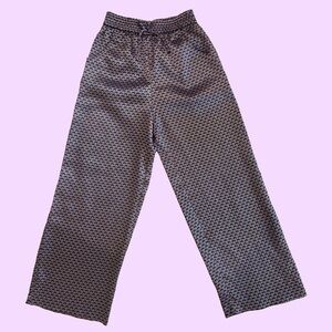 Wide Leg Peacock Patterned Lounge Pants - Navy & Rust